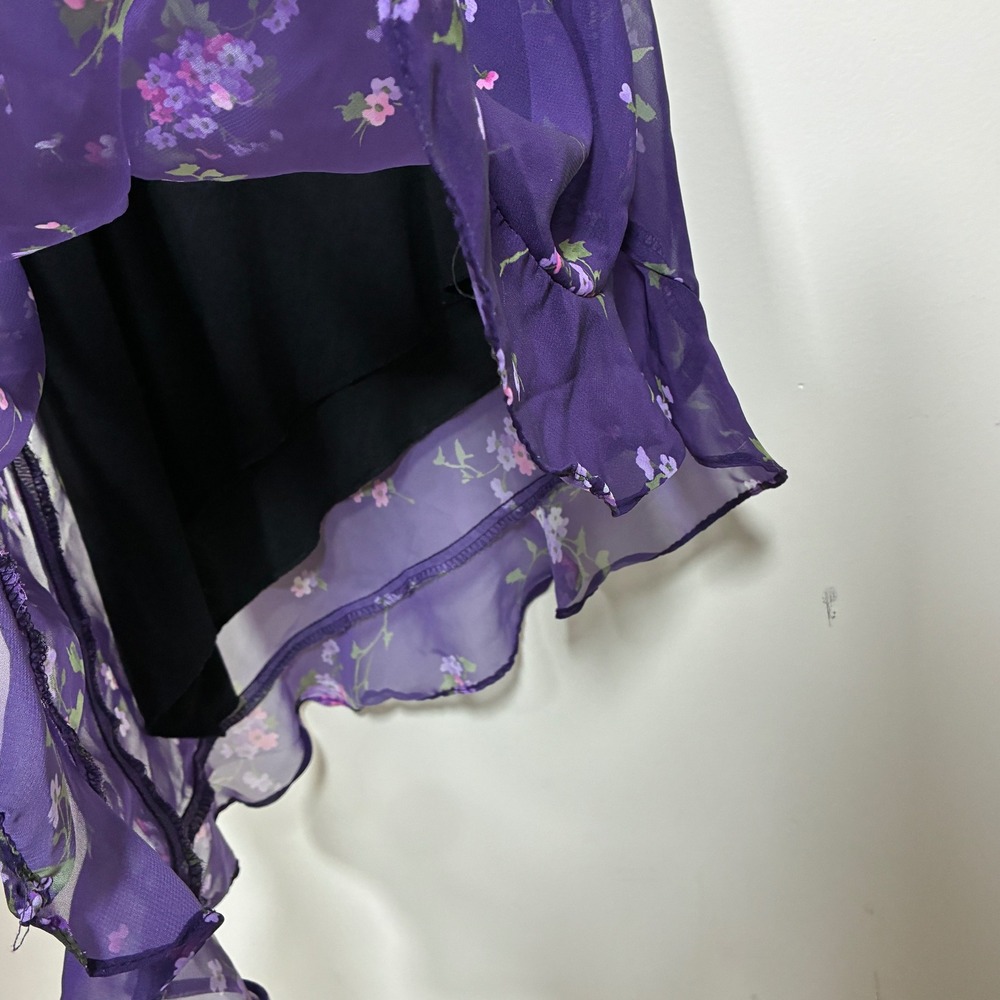 Vintage Y2K Fairy Babydoll Slip Dress Size M Purple Asymmetrical Hem Floral - Picture 12 of 12